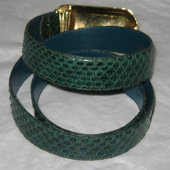 ❤️CHRISTIAN DIOR GREEN REPTILE PRINT LEATHER BELT AND OVERSIZED BUCKLE 35 ML - Picture 3 of 7